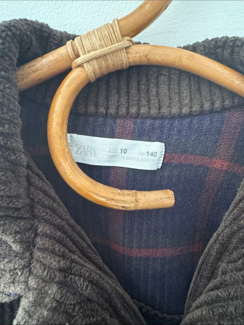 Zara Dark Brown Corduroy Jacket with Navy Plaid Lining